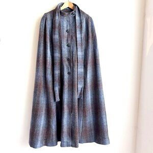 Vintage Avoca Collection Pre New Wool Blue Brown Midi Cape L